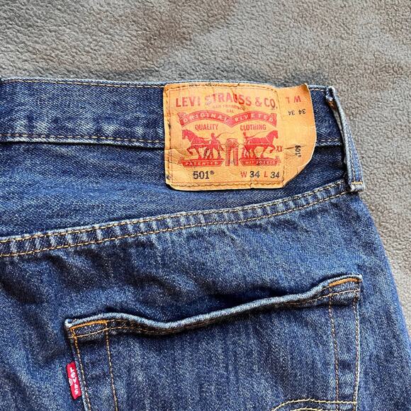 Levis 501 Jeans Mens 34x34 Blue Straight Leg Button Fly Retro Red Tag Workwear - Picture 8 of 10